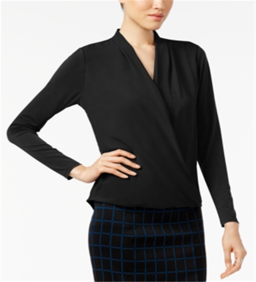 Alfani Women's Ls Knit Blouse Black Size Large
