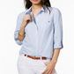Tommy Hilfiger Women's Cornflower Cornell Stripe Roll Tab Button Down Shirt Blue Size Small