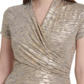 DKNY Women's Foil Knit Side Ruched Top Yellow Size Small