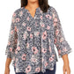 Charter Club Women's Plus Floral Print Pleated Top Blue Size 1X