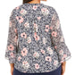 Charter Club Women's Plus Floral Print Pleated Top Blue Size 1X