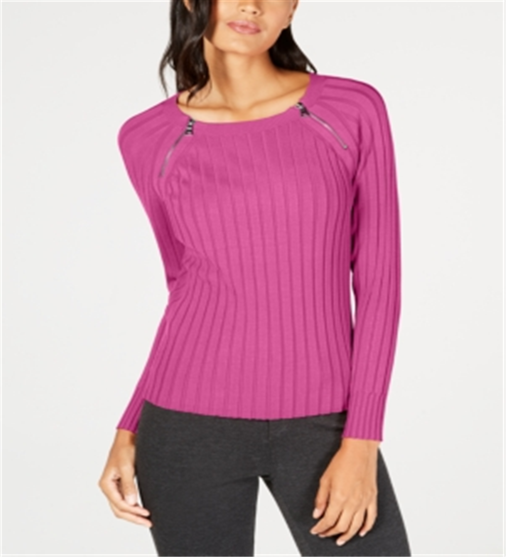 INC International Concepts Women's Shoulder Zip Pullover Sweater Pink Size X-Small