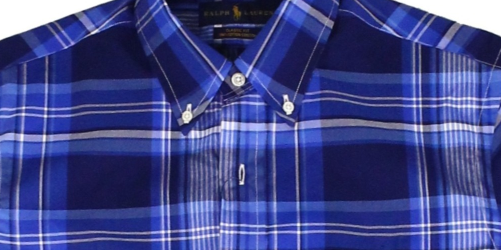 Ralph Lauren Men's Classic Fit Stretch Plaid Shirt Blue Size Medium