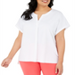 Alfani Women's Plus Split Neck Short Sleeve Top White Size 1X