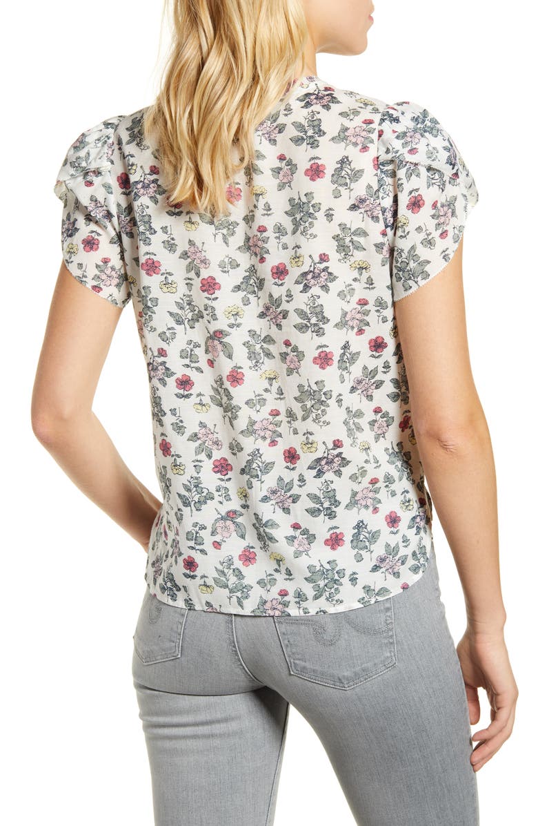 Lucky Brand Women's Printed Tulip Sleeve Top White Size XL