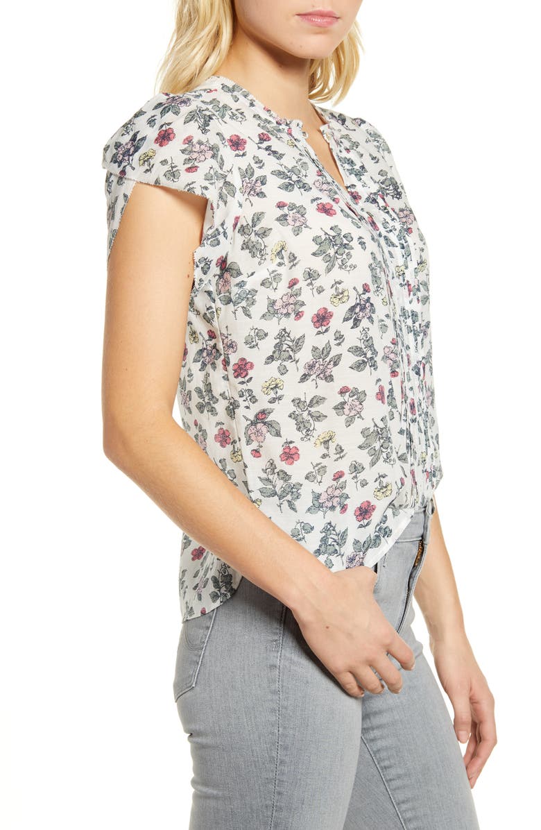 Lucky Brand Women's Printed Tulip Sleeve Top White Size XL