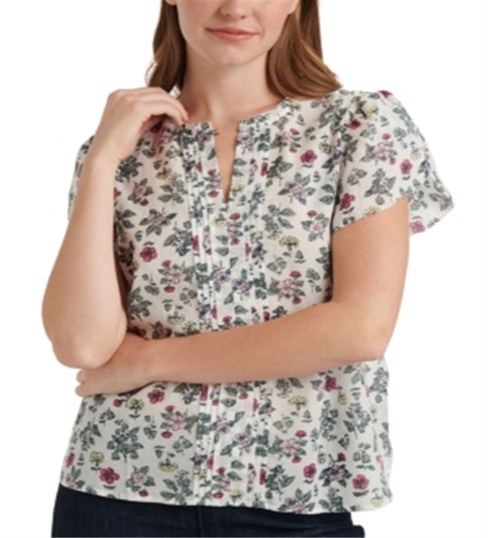 Lucky Brand Women's Printed Tulip Sleeve Top White Size XL