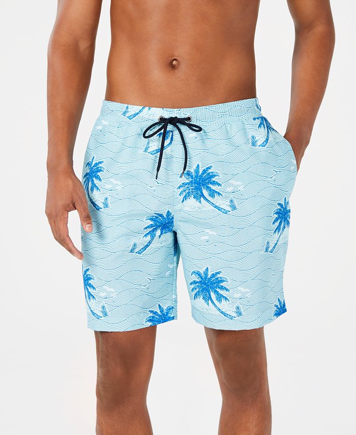 क्लब रूम पुरुषों के लिए क्विक ड्राई परफॉर्मेंस पाम प्रिंट 7 स्विम ट्रंक्स ब्लू