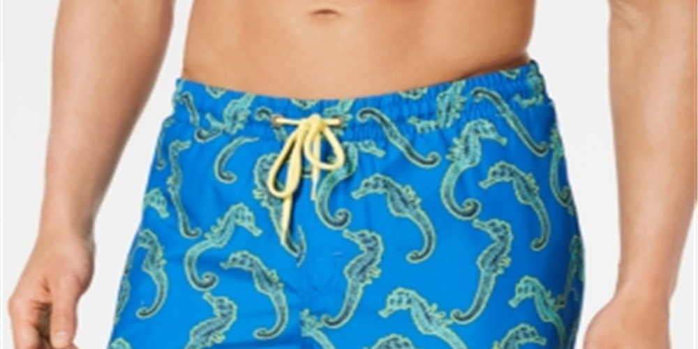 Club Room Men's Seahorse Quick Dry Swim Trunks Blue Size Large