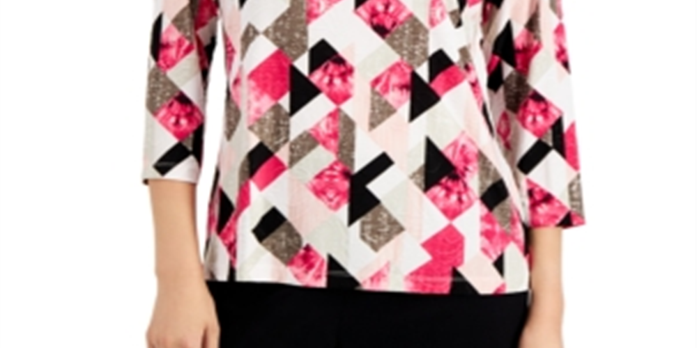 JM Collection Women's Printed Jacquard Top Pink Size Large