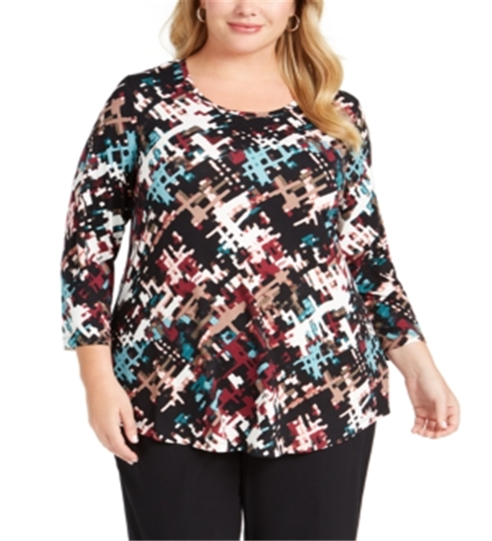 JM Collection Women's Plus Printed Top Black Size 0X