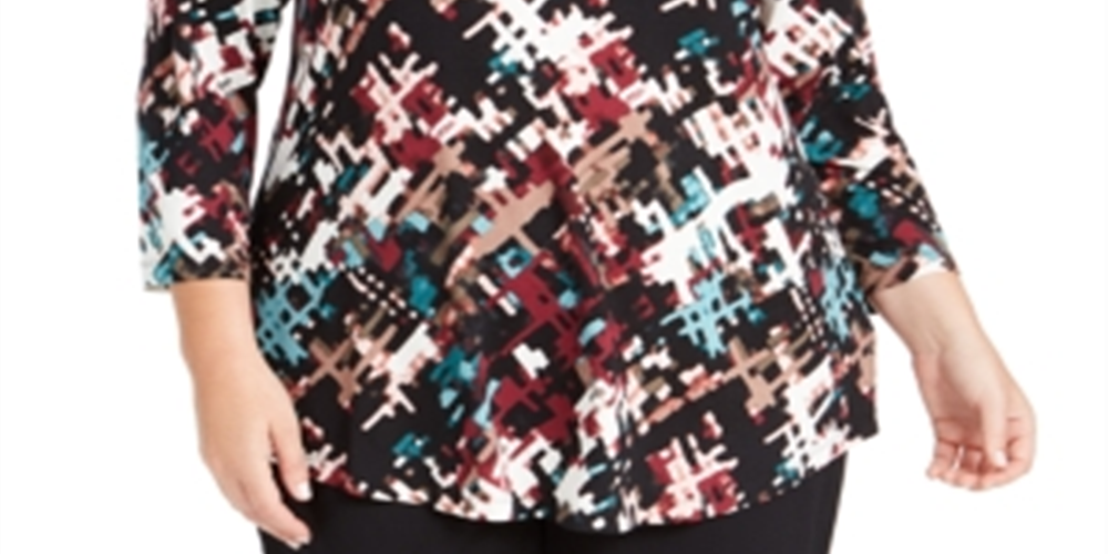 JM Collection Women's Plus Printed Top Black Size 0X