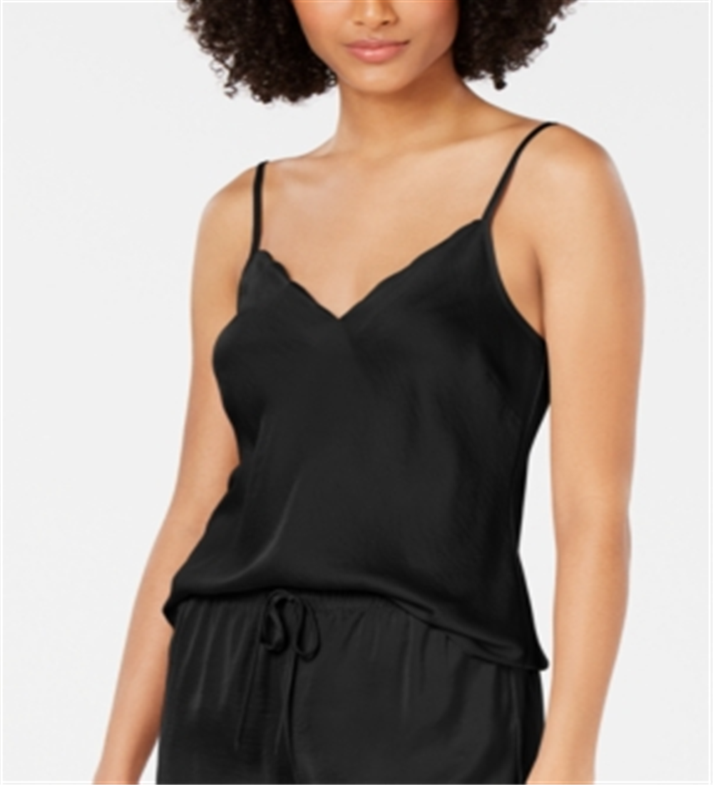 INC International Concepts Women's Scalloped Neck Camisole Pajama Top Black Size XS