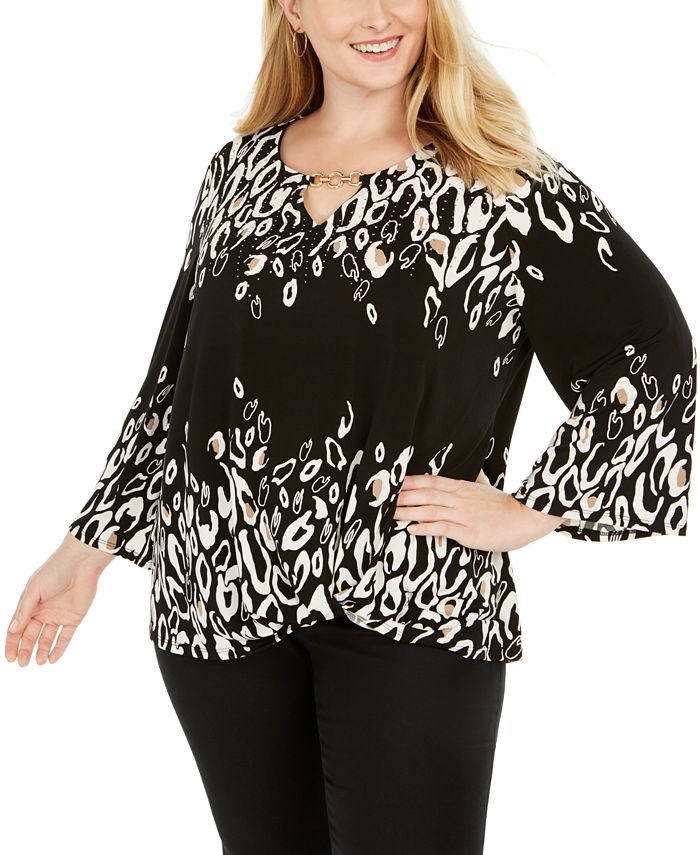 JM Collection Women's Plus Printed Top Black Size 3X