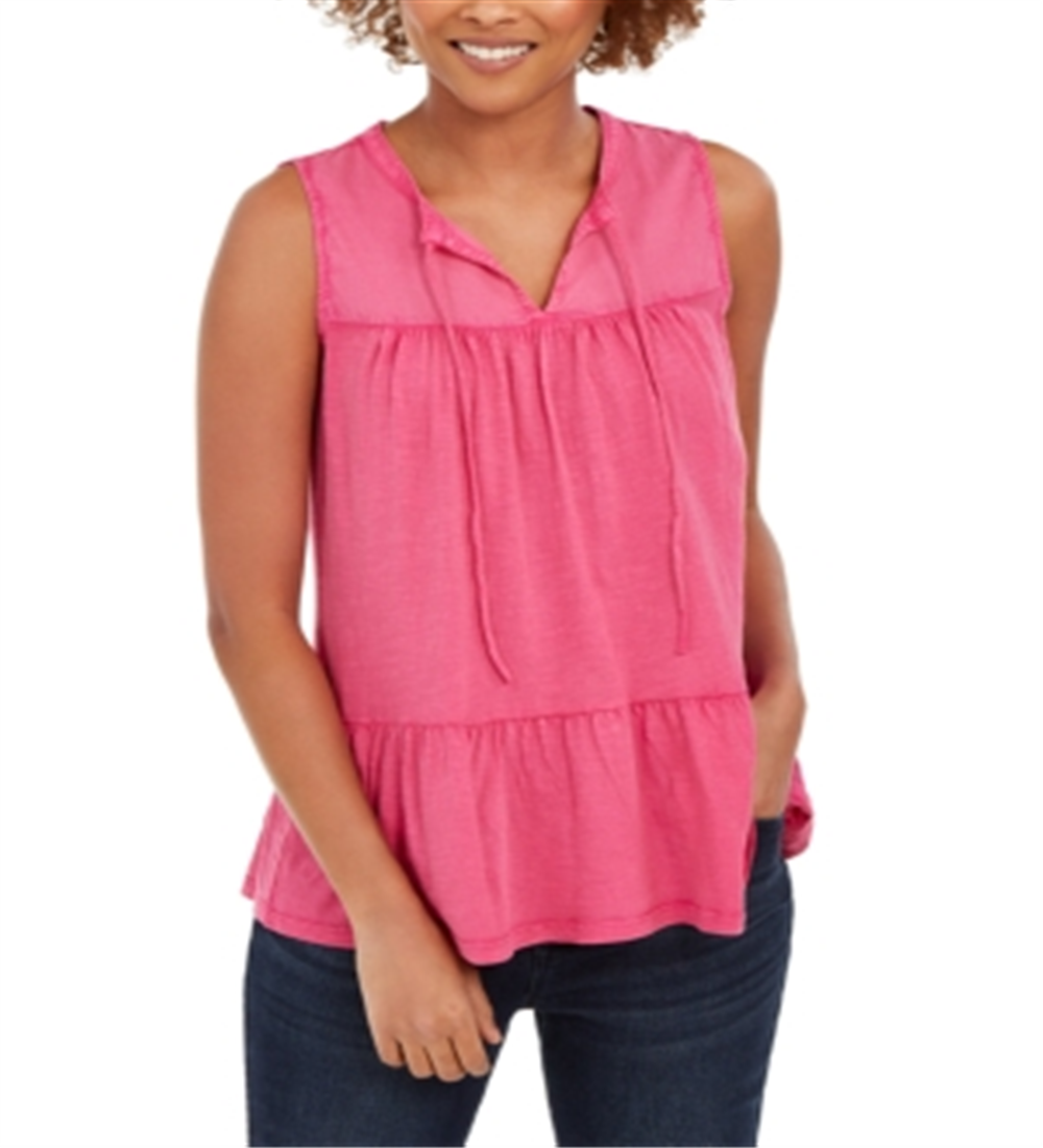 Style & Co Women's  Cotton Sleeveless Peasant Top Pink Size X-Small