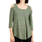 JM Collection Women's Geometric-Print Cold-Shoulder Top Green Size Small