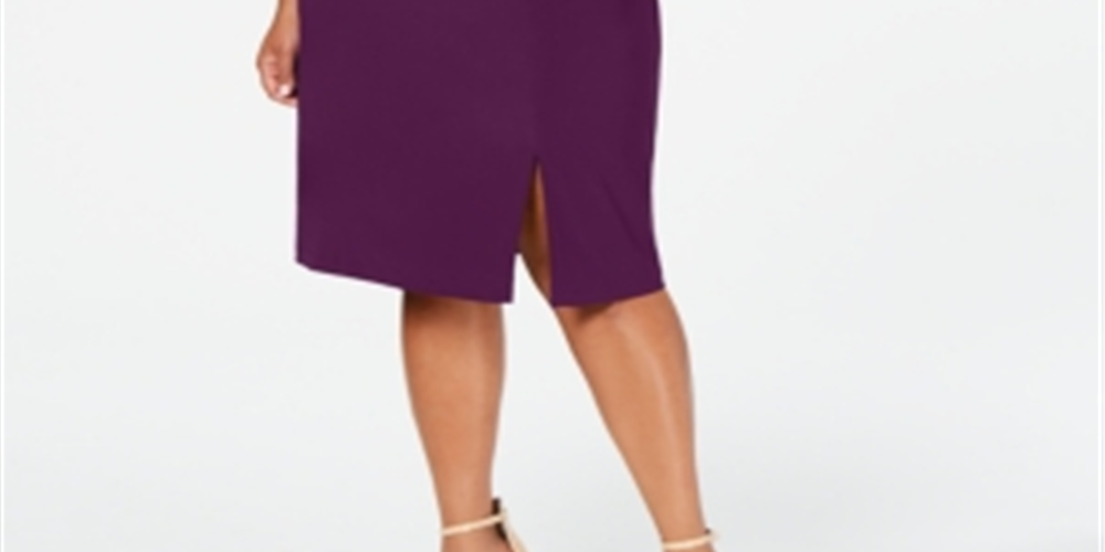 Morgan & Company Women's Plus Off the Shoulder Side Slit Cocktail Dress Purple Size 16W