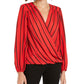 INC International Concepts Women's Striped Long Sleeve V Neck Wear to Work Top Red Size Large