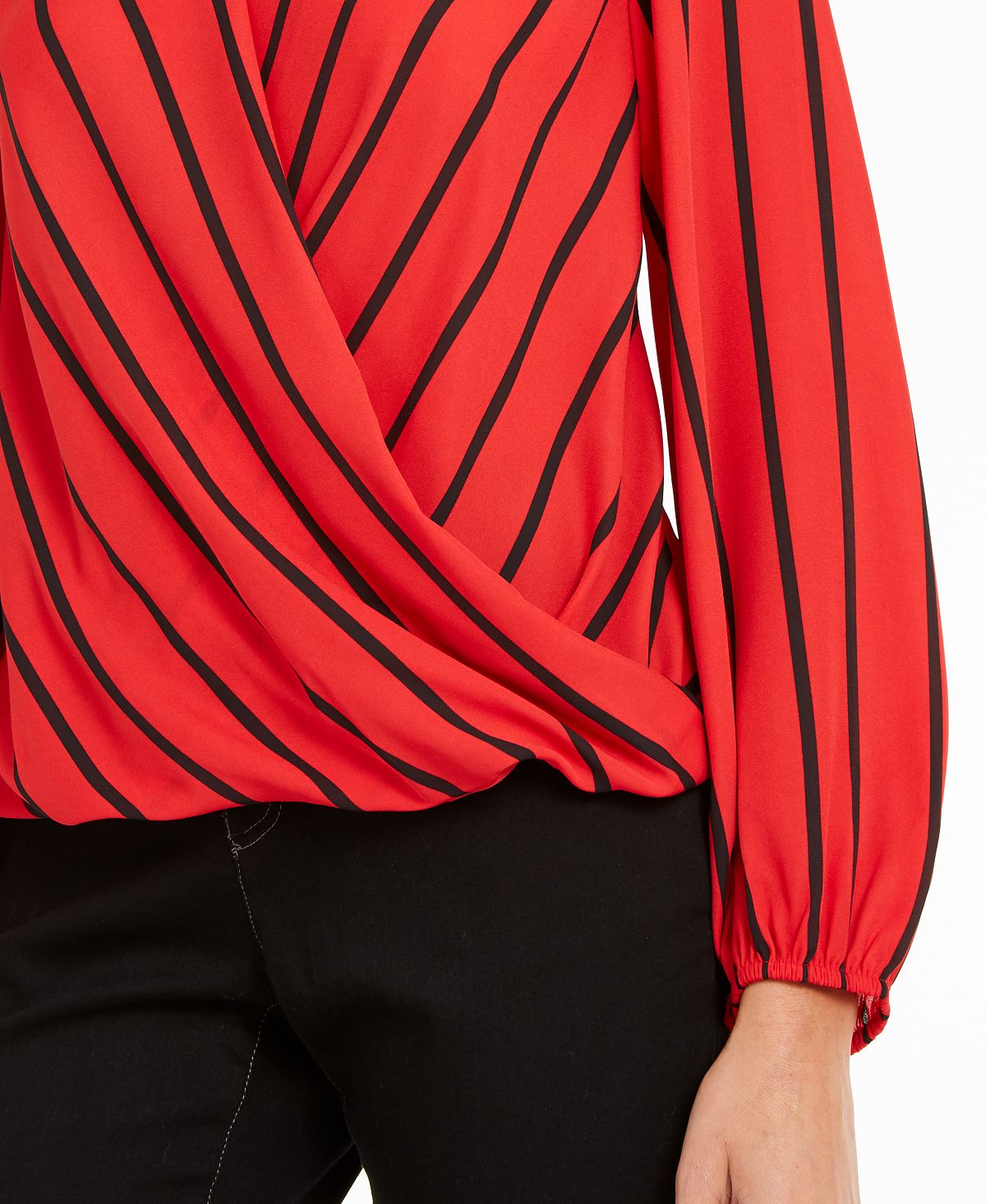 INC International Concepts Women's Striped Long Sleeve V Neck Wear to Work Top Red Size Large