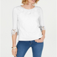 Charter Club Women's Cotton Embroidered Lace Top White Size Medium