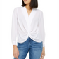 INC International Concepts Women's Gathered Front Long Sleeve Collared Top White Size X-Small