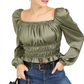Bar III Women's Square Neck Smocked Puff Sleeve Top Green Size X-Large
