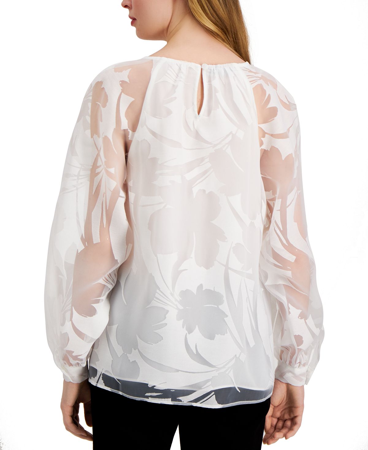Alfani Women's Sheer Solid Long Sleeve Jewel Neck Top White Size XX-Large