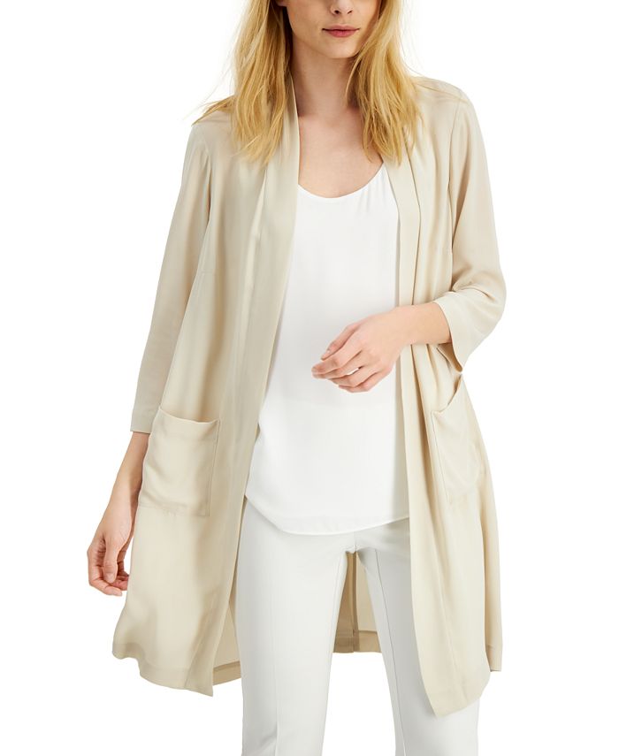 Alfani Women's Woven Open Front Cardigan Brown Size XX-Large