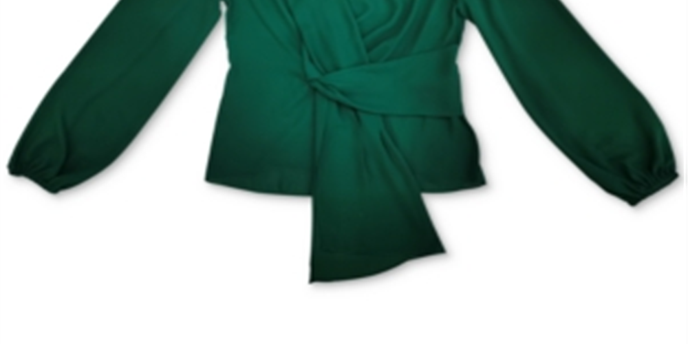 INC International Concepts Women's Drape Front Bishop Sleeve Blouse Green Size Medium