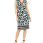 JM Collection Women's Printed Beaded Sleeveless Dress Blue Size Large