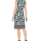 JM Collection Women's Printed Beaded Sleeveless Dress Blue Size Large