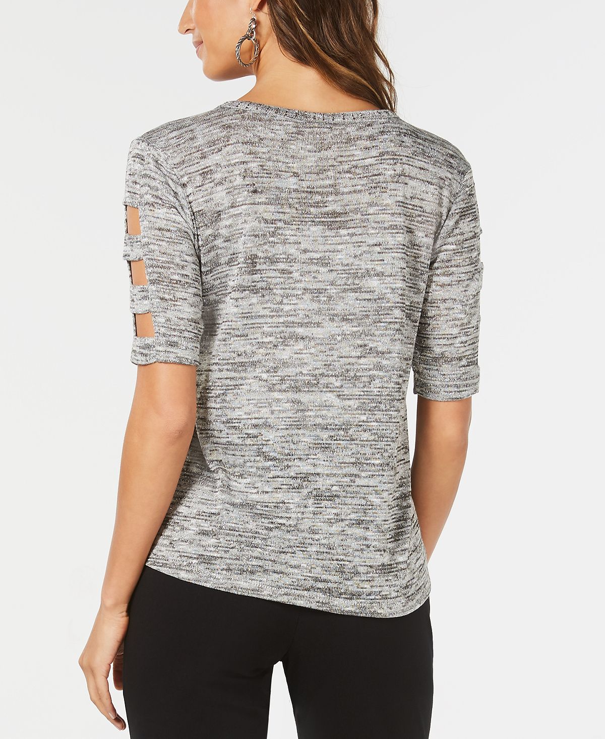 Thalia Sodi Women's Metallic Heathered Cutout Sleeve Top Gray Size Medium