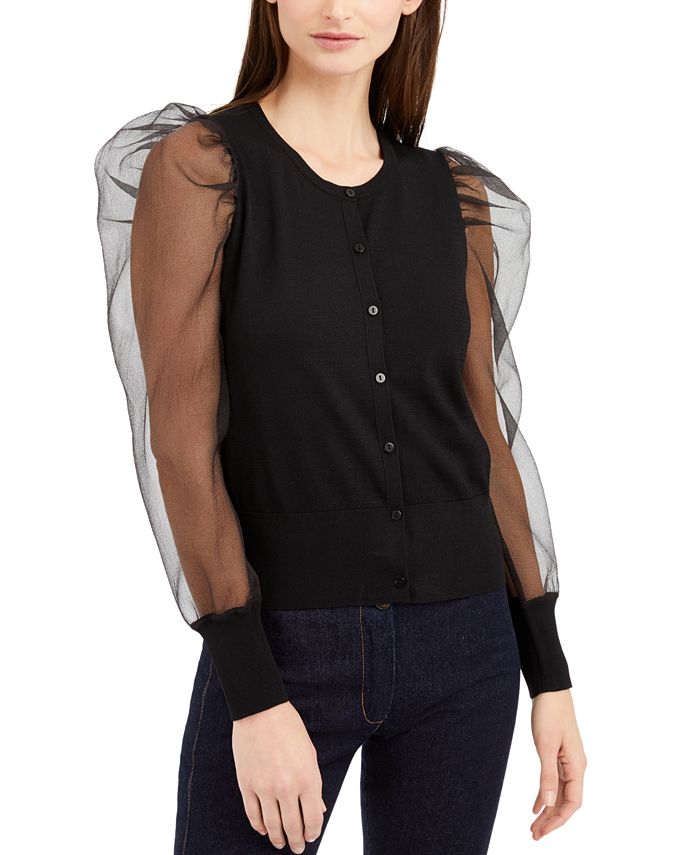 INC International Concepts Women's Woven Sleeve Cardigan Black Size Medium