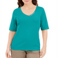 Karen Scott Women's Button Detail V Neck Top Green Size XX-Large