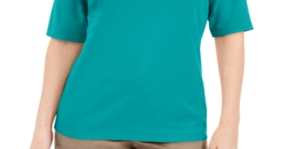 Karen Scott Women's Button Detail V Neck Top Green Size XX-Large