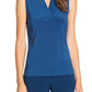 Anne Klein Women's Pleated V Neck Top Blue Size XX-Small