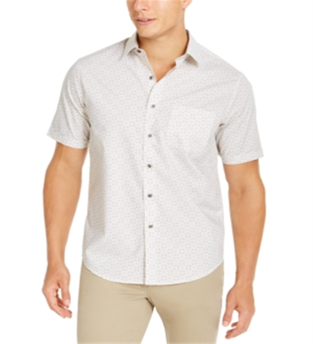 Tasso Elba Men's Latenito Cotton Printed Button Down Shirt White Size X-Large