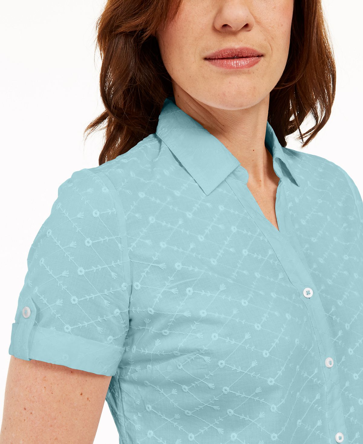 Karen Scott Women's Cotton Embroidered Shirt Blue Size M