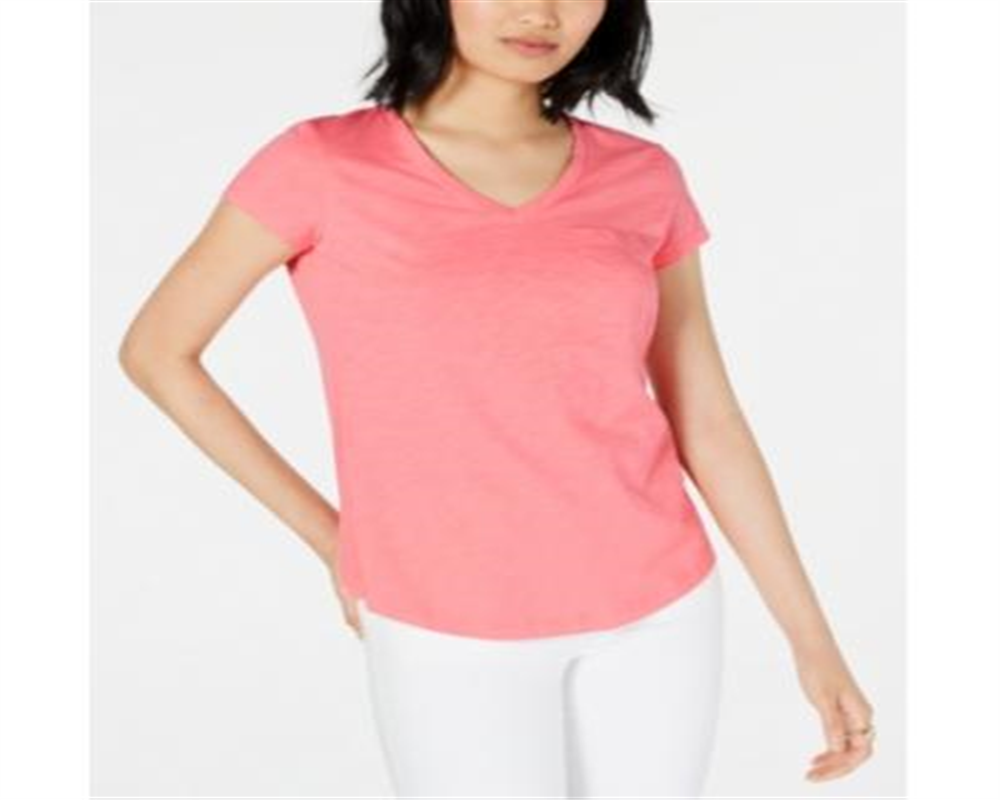 Maison Jules Women's V Neck Patch Pocket T-Shirt Pink Size XX-Large