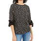 Charter Club Women's Bow Cuff Marled Top Black Size Petite S
