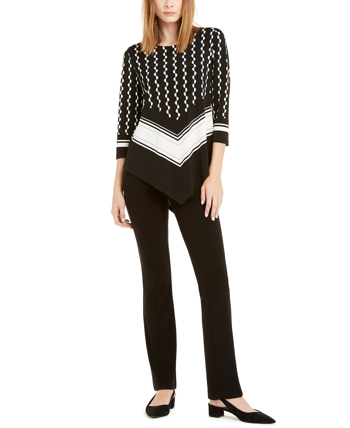 Alfani Women's Mixed Print Point Hem Top Black Size Small