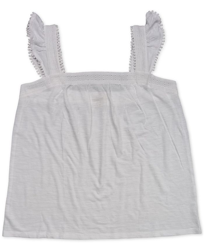 Style & Co Women's Embroidered Flutter Strap Tank Top White Size XX-Large