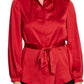 Vince Camuto Women's Charmeuse Button Down Belted Tunic Top Red Size X-Large