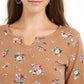 Style & Co Women's Printed Split Neck Cotton Thermal Top Brown Size Small