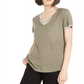 INC International Concepts Women's Metallic Trim T-Shirt Green Size X-Small