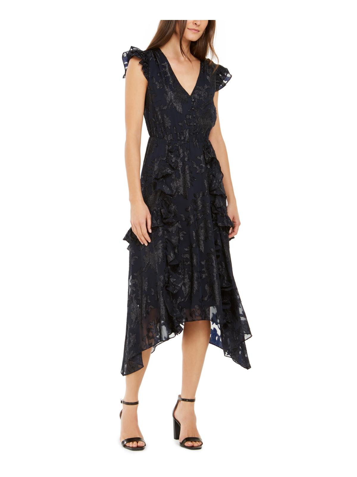 INC International Concepts Women's Metallic V Neck Midi Dress Black Size M