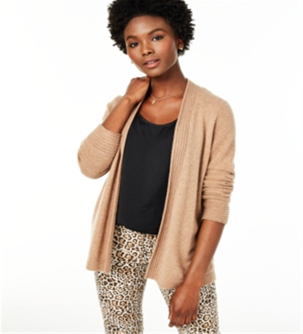 Charter Club Women's Open Front Cashmere Cardigan Brown Size X-Large
