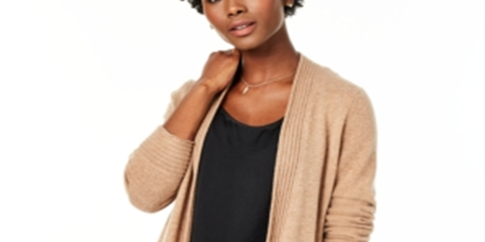 Charter Club Women's Open Front Cashmere Cardigan Brown Size X-Large