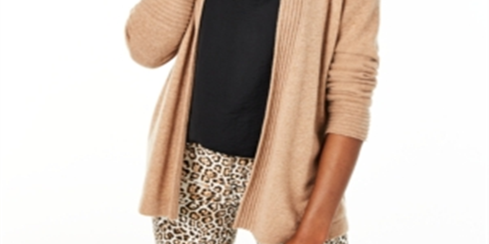 Charter Club Women's Open Front Cashmere Cardigan Brown Size X-Large