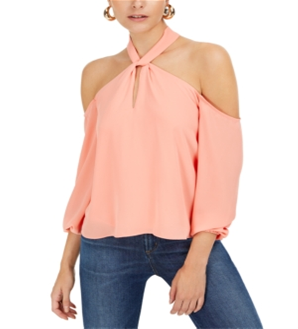 Bar III Women's Keyhole Cold Shoulder Top Orange Size X-Small